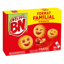 Gâteaux fourrés saveur fraise Mini BN, pochons x10, format familial 350g