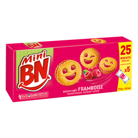 Mini biscuits fourrés framboise BN, x5 soit 175g