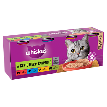 Boîtes chat La Carte Mer et Campagne en terrine WHISKAS - 4x400g