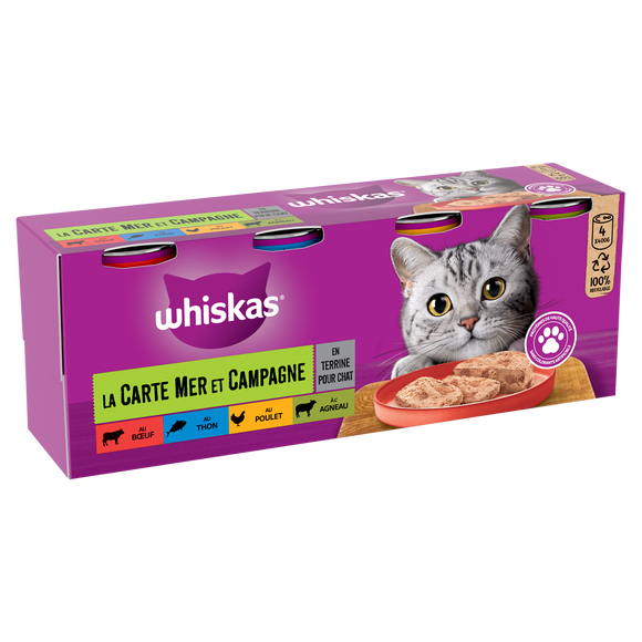 Boîtes chat La Carte Mer et Campagne en terrine WHISKAS - 4x400g