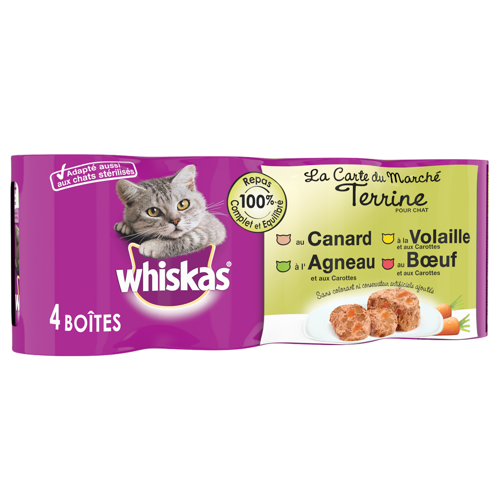 Boîtes chat La Carte du Marché en terrine WHISKAS - 4x400g