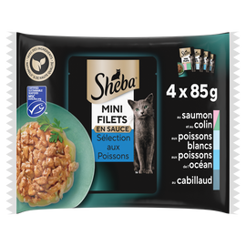 Sachets fraîcheur chat Mini filets aux poissons en sauce SHEBA - 4x85g