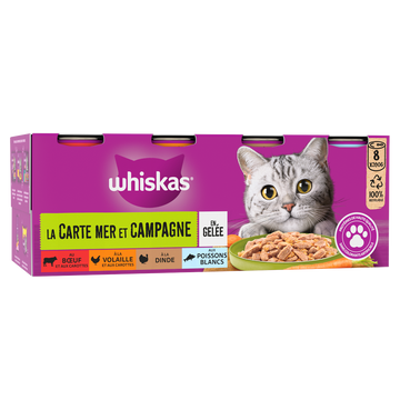 Boîtes chat La Carte Mer et Campagne en gelée WHISKAS - 8x390g