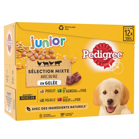 Sachets fraîcheur chiot sélection mixte en gelée PEDIGREE - 12x100g