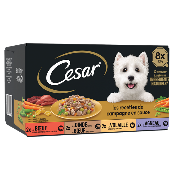Barquettes chien Les recettes de campagne en sauce CESAR - 8x150g