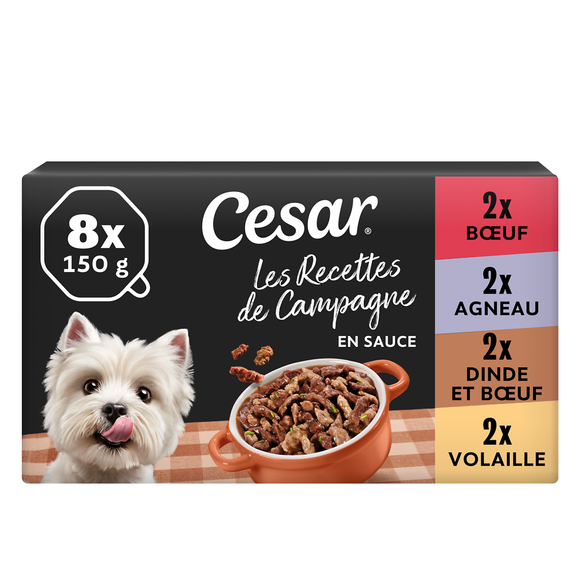 Barquettes chien Les recettes de campagne en sauce 4 variétés CESAR -8x150g