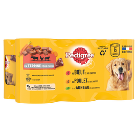 Boîtes chien en terrine au boeuf, au poulet et à l'agneau PEDIGREE - 6x400g