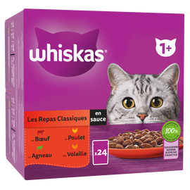 Sachets fraîcheur chat Les Repas classiques en sauce WHISKAS - 24x85g