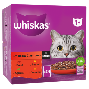 Sachets fraîcheur chat Les Repas classiques en sauce WHISKAS - 24x85g
