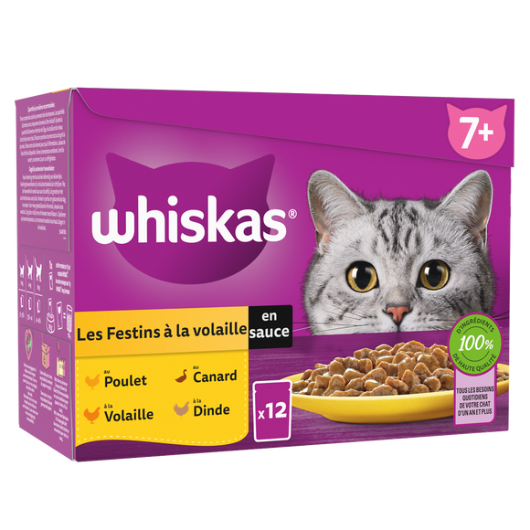 Sachet fraîcheur chat sénior Festins à la volaille en sauce WHISKAS -12x85g
