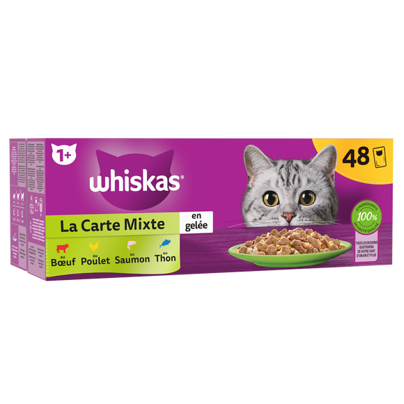 Sachets fraîcheur chat La Carte mixte en gelée WHISKAS - 48x85g
