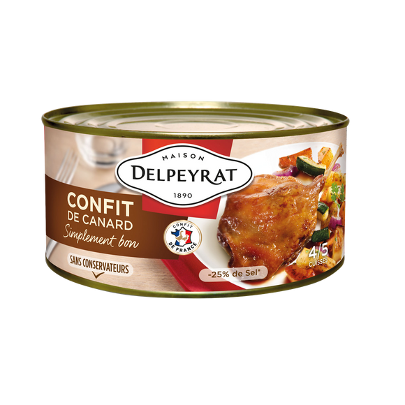 Confit de canard DELPEYRAT, -25% de sel, 4 cuisses, 1,35kg