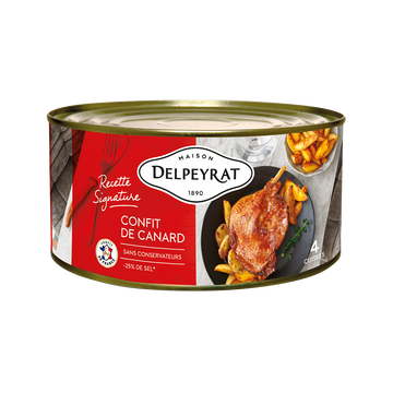 Confit de canard du Sud Ouest DELPEYRAT, -25% de sel, x4 cuisses soit1,350kg