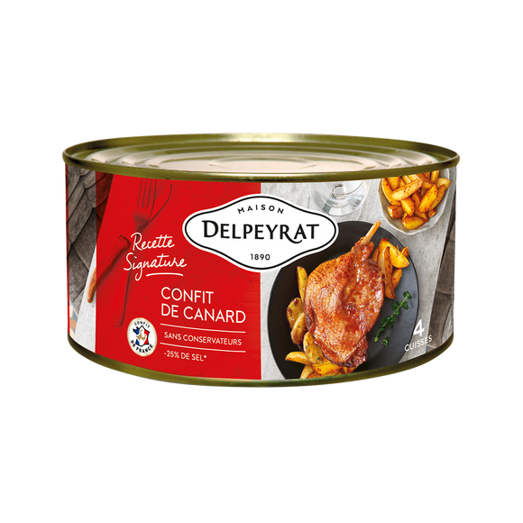 Confit de canard du Sud Ouest DELPEYRAT, -25% de sel, x4 cuisses soit1,350kg