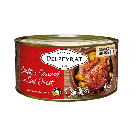 Confit de canard IGP du Sud Ouest DELPEYRAT, x4 cuisses soit 1,350kg