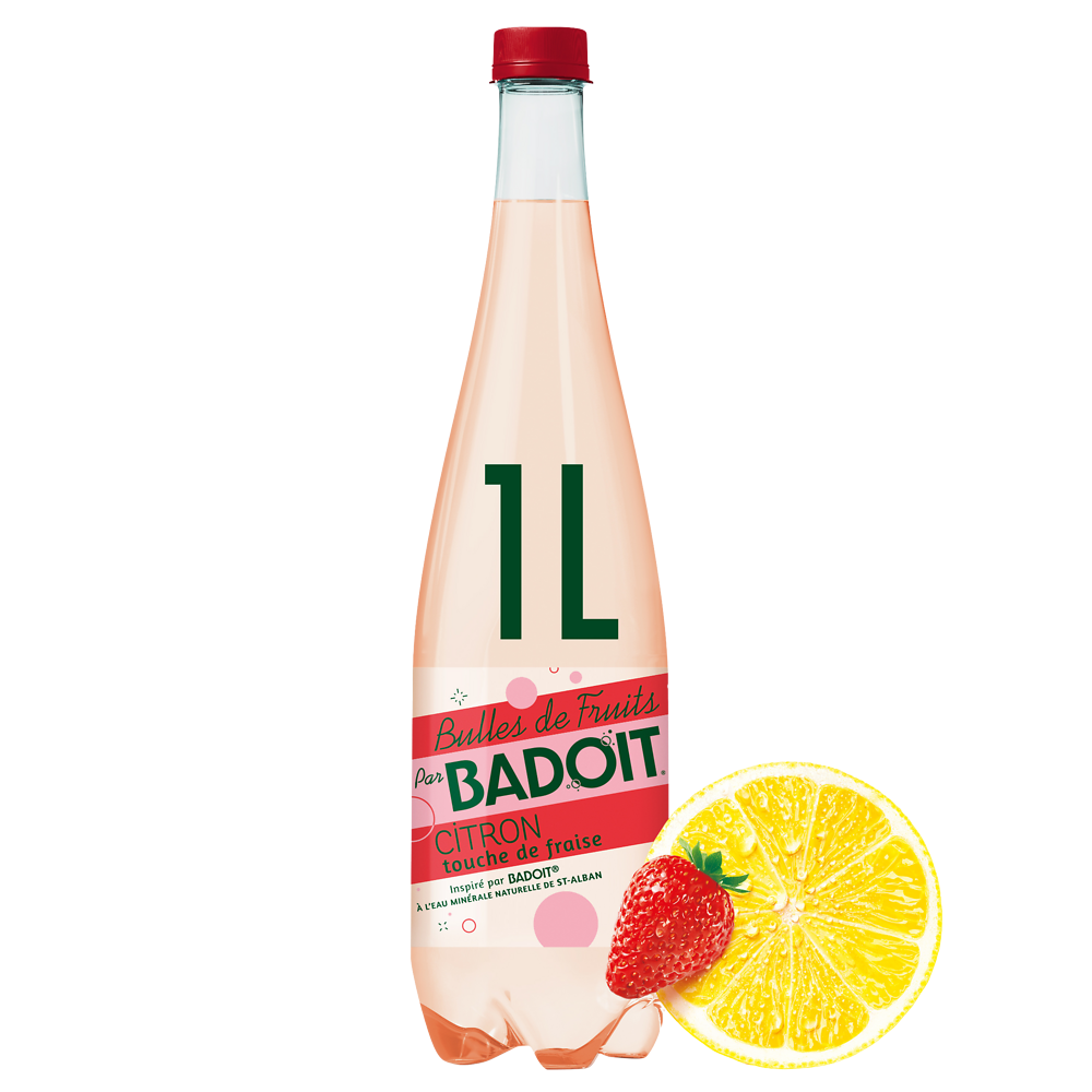 Eau gazeuse aromatisée fraise citron BADOIT BULLES DE FRUITS 1l