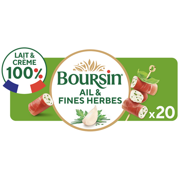 Fromage apéritif Roulés Jambon Ail et fines herbes BOURSIN - 20 roulés100g