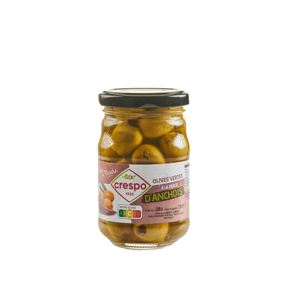 Olives vertes fourrées farce d'anchois CRESPO, 120g
