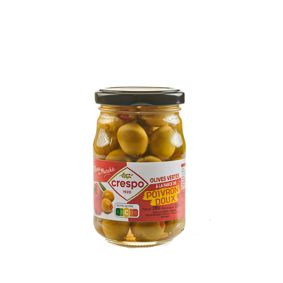 Olives vertes farcies poivrons CRESPO, 120g