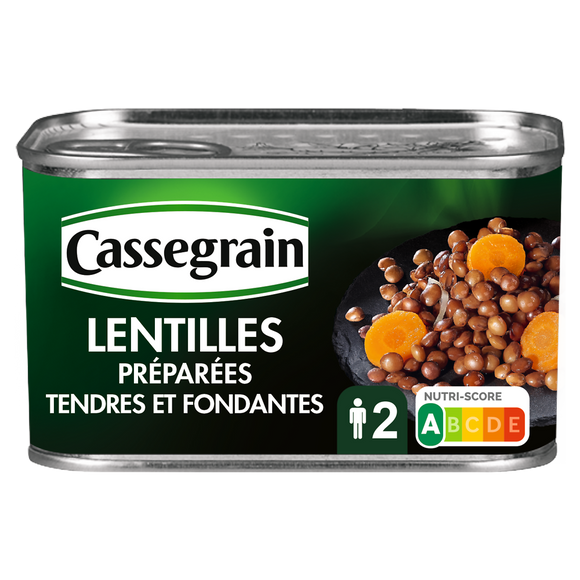 Lentilles cuisinées aux oignons et carottes CASSEGRAIN - Boîte 265g
