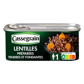 Lentilles cuisinées aux oignons et carottes CASSEGRAIN - Boîte 130g