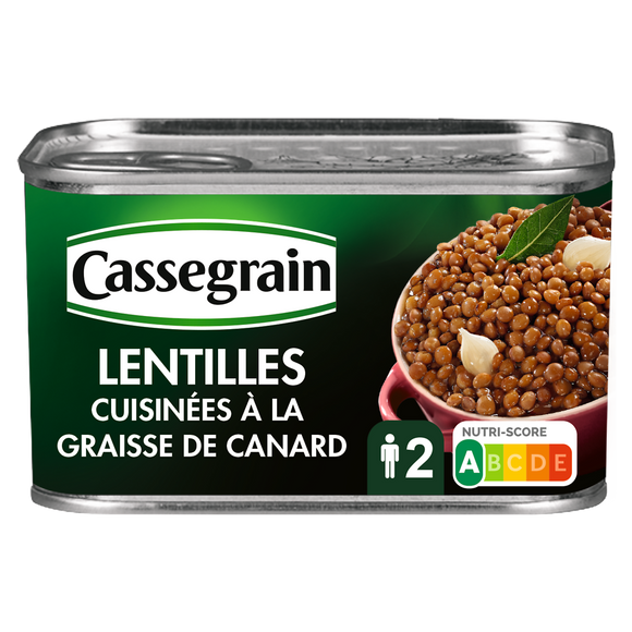 Lentilles cuisinées graisse de canard et oignon grelots CASSEGRAIN - Boîte 410g