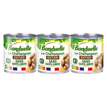 Champignons de Paris entiers sans sulfite BONDUELLE - 3 boîtes de 115g