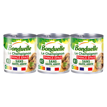 Champignons de Paris émincés gourmands sans sulfite BONDUELLE - 3 boîtes de 115g