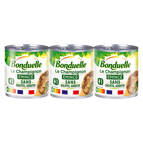 Champignon émincé Épais Sans Sulfite BONDUELLE - boîte - 3x115g