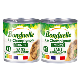 Champignons émincés au naturel sans sulfite BONDUELLE - 2 boîtes de 115g
