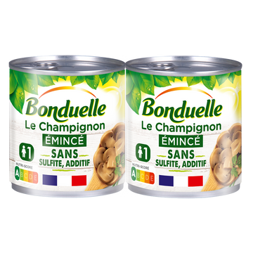 Champignons émincés au naturel sans sulfite BONDUELLE - 2 boîtes de 115g