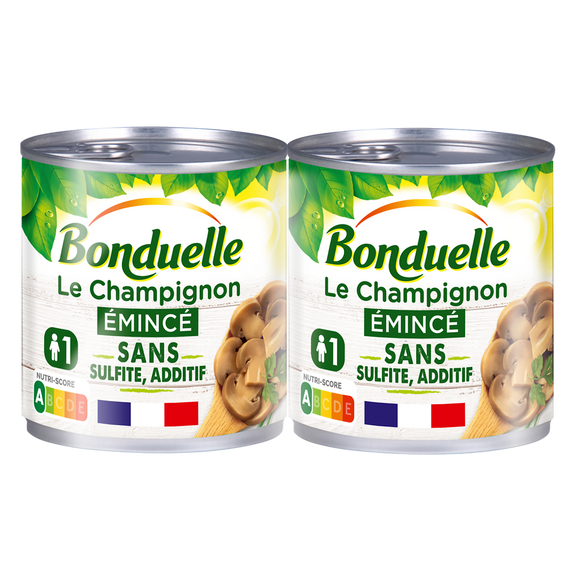 Champignons émincés au naturel sans sulfite BONDUELLE - 2 boîtes de 115g