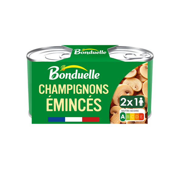 Champignons émincés au naturel sans sulfite BONDUELLE - 2 boîtes de 115g