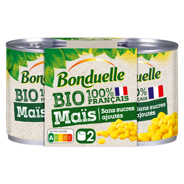 Maïs sans sucres ajoutés bio BONDUELLE - 2 boîtes de 140g