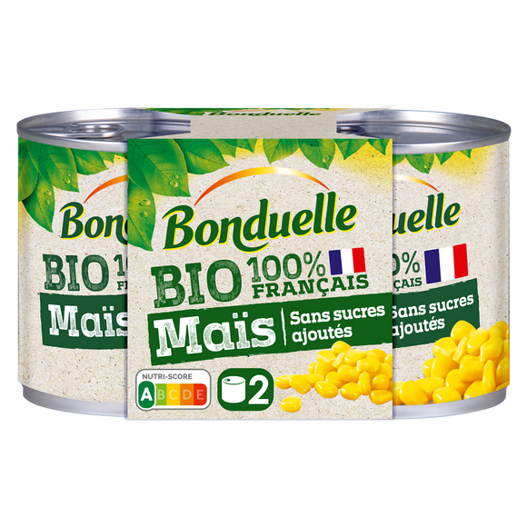 Maïs sans sucres ajoutés bio BONDUELLE - 2 boîtes de 140g