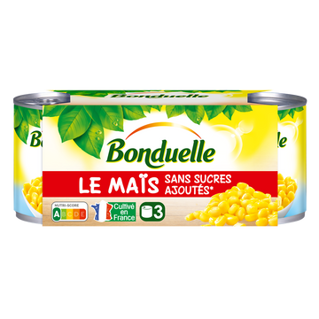 Maïs sans sucres ajoutés doux en grains BONDUELLE - 3 boîtes de 140g