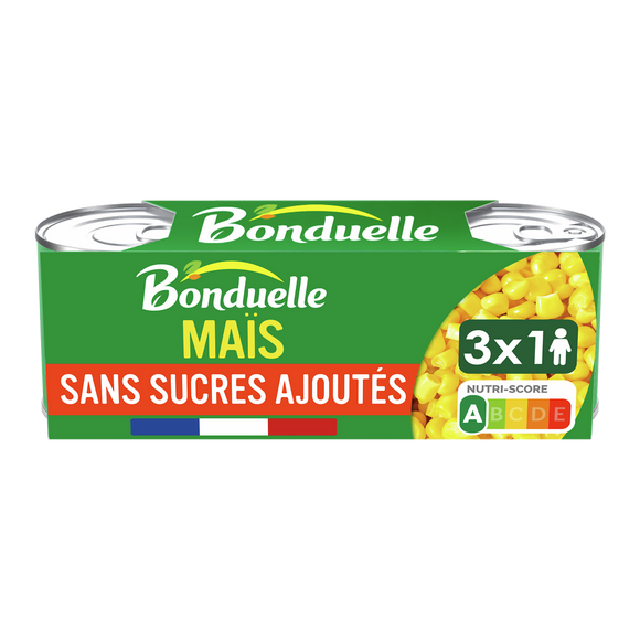 Maïs sans sucres ajoutés doux en grains BONDUELLE - 3 boîtes de 140g