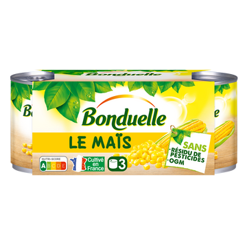Maïs Sans résidu de pesticides BONDUELLE - 3 boîtes de 140g net égoutté