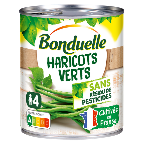Haricots verts extra-fins Sans résidu de pesticides BONDUELLE - Boîtede 440g net égoutté