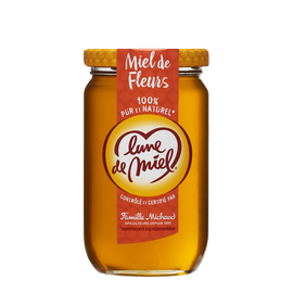 Miel de fleurs liquide LUNE DE MIEL, pot en verre de 375g