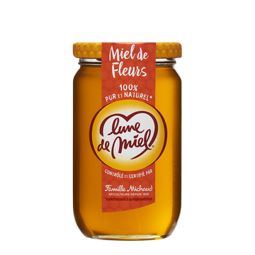 Miel de fleurs liquide LUNE DE MIEL, pot en verre de 375g