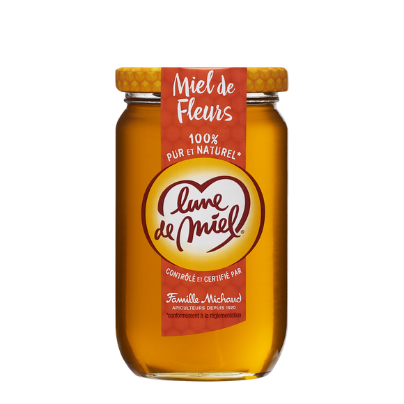 Miel de fleurs liquide LUNE DE MIEL, pot en verre de 375g
