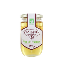 Miel d'acacia biologique LA RUCHE AUX DELICES, pot en verre de 375g