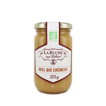 Miel crémeux biologique LA RUCHE AUX DELICES, pot en verre de 375g