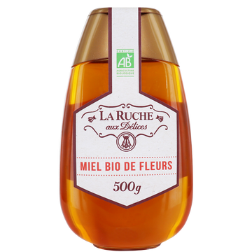 Miel de fleurs biologique LA RUCHE AUX DELICES, flacon de 500g