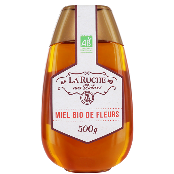Miel de fleurs biologique LA RUCHE AUX DELICES, flacon de 500g