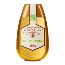 Miel d'acacia biologique LA RUCHE AUX DELICES, squeezer 500g
