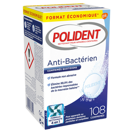 Nettoyant appareil dentaire anti-bactériens POLIDENT x108 comprimés