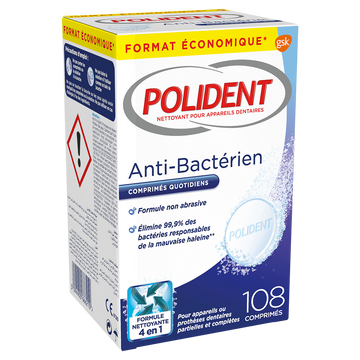 Nettoyant appareil dentaire anti-bactériens POLIDENT x108 comprimés
