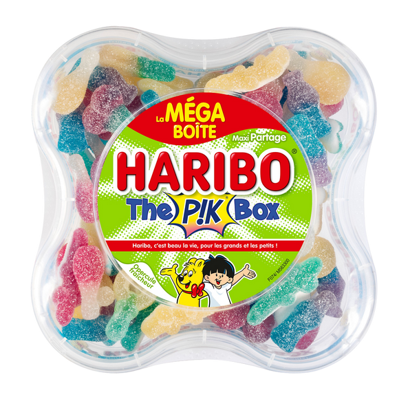 Confiserie gélifiée acidifiee the pik box HARIBO méga boîte 730g